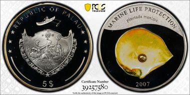 2007 $5 KM-138 Pinctada Maxima PR68DCAM