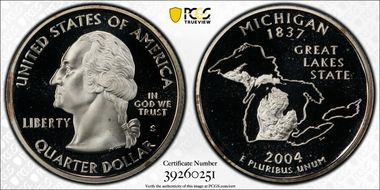 2004-S 25C Michigan Silver PR69DCAM