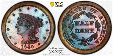 1840 1/2C Restrike PR64BN