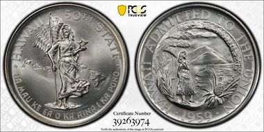 1959 SC50C 2MS-5 Silver Hawaii Statehood Heraldic Art Medal Thick MS66