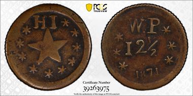 1871 12 1/2C Hawaii-Wailuku Broad Starfish VF20BN