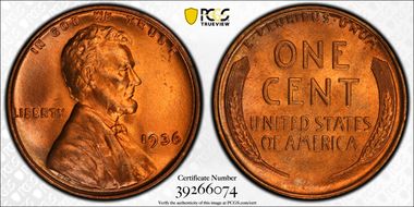 1936 1C Doubled Die Obverse, Type 1 MS66+ RD