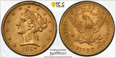 1897 $5 MS64+