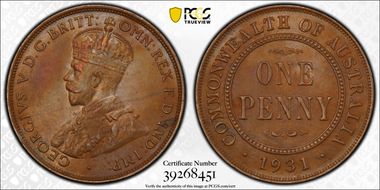 1931 (m) 1D English obverse Aligned date MS62BN