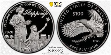 2020-W $100 Platinum Eagle - Happiness First Strike PR70DCAM