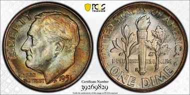1951-S 10C MS67+ FB