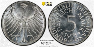 1971-G 5 Mk Regular Issue J-387 MS65