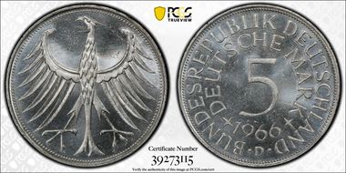 1966-D 5 Mk Regular Issue MS65