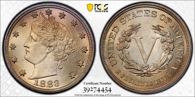 1883 5C No CENTS MS66