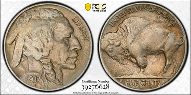 1937-D 5C 3 Legs XF45