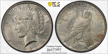 1923-D $1 VAM 1H, "Ponytail" AU58