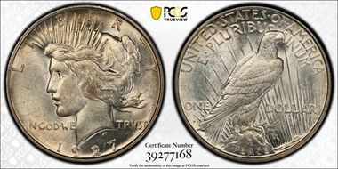 1927-D $1 VAM 2 Doubled Motto AU58