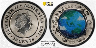 2017 10C Planetary Coins Earth Colorized MS70