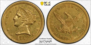 1842-C $5 Large Date XF45