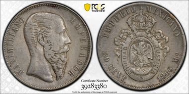 1866-Mo 50C Maximilian KM-387  Ag N1
