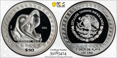 1992-Mo 50 Peso Guerrero Aguila PR68DCAM