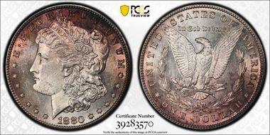 1880/79-S $1 VAM 9, Doubled 18-0 MS62