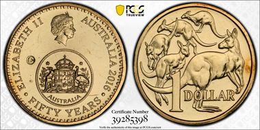 2016-C $1 50 Yrs Decimal Currency Canberra Counterstamp MS66
