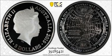 2019 $5 New Map of the World 1626 PR70DCAM