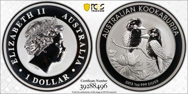 2013-P $1 Kookaburra Ag MS70