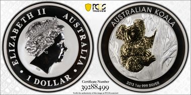 2013-P $1 Koala Gilt SP70