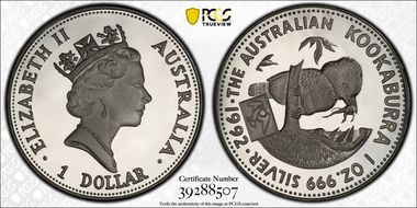 1992 $1 Kookaburra Ag American Eagle Privy PR69DCAM