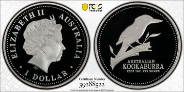 2002-P $1 Kookaburra Ag PR69DCAM