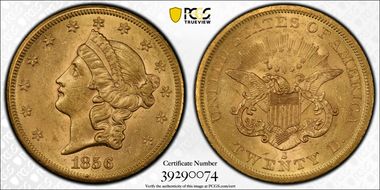 1856-S $20 AU58