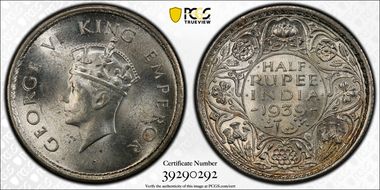 1939(B) 1/2 Rup SW-9.47 Long Trefoils MS65