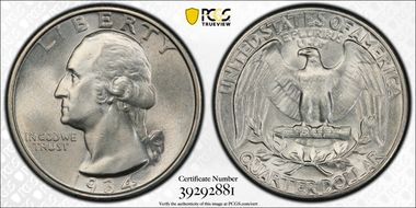 1934 25C Medium Motto MS65