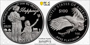 2020-W $100 Platinum Eagle - Happiness First Strike PR69DCAM