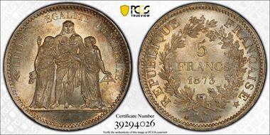 1873-A 5 Fr Gad-745a F-334 Petites étoiles MS66