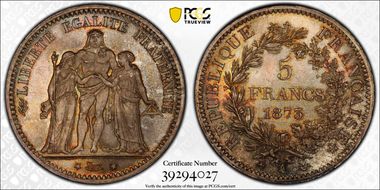 1873-A 5 Fr Gad-745a F-334 MS67