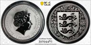 2018 £1 Royal Arms of England Black Rev PR PR70