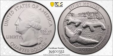 2017-P 25C Effigy Mounds NP 5 oz Silver SP69