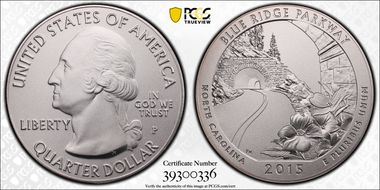 2015-P 25C Blue Ridge Pkwy NP 5 oz Silver SP69