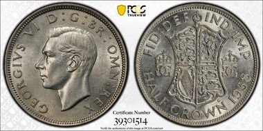 1938 1/2 Cr S-4080 AU58