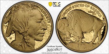 2020-W $50 American Buffalo .9999 Fine Gold First Strike PR70DCAM