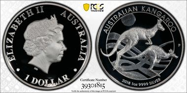 2018-P $1 Kangaroo Ag High Relief PR70DCAM