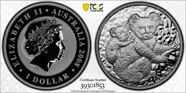 2008-P $1 Koala Ag Koala and Cub SP70