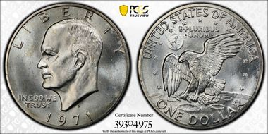 1971-S $1 FS-401, Peg Leg MS65
