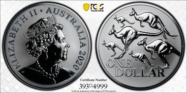 2020 $1 Red Kangaroo Ag Frosted UNC First Strike MS69