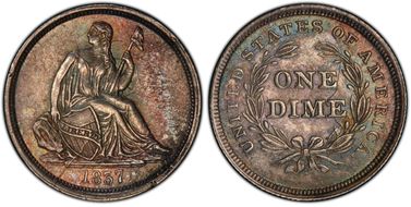 1837 10C Seated, Large Date AU55