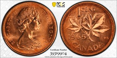 1965 1C Type 2, Sm Beads, Bl 5 MS65RD