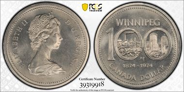 1974 $1 Winnipeg - Single Yoke MS65