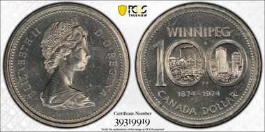 1974 $1 Winnipeg - Single Yoke MS64