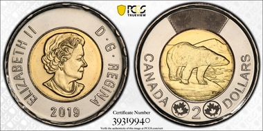 2019 $2 Polar Bear 14 Serrations MS66