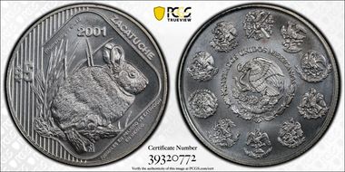 2001-Mo 5 Peso Volcano Rabbit KM-660 Ag MS67