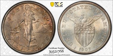 1907-S Peso AU58