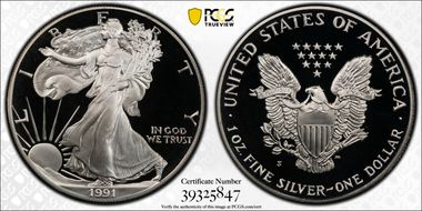 1991-S $1 Silver Eagle PR69DCAM